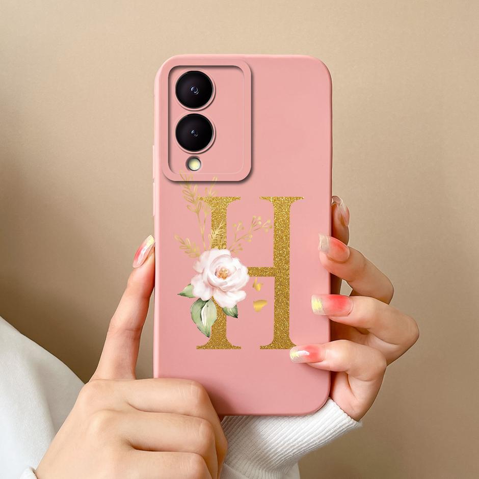 Чехол для VIVO Y17S 4G A To Z Милый Цветочный Буквенный Узор Гладкий Жидкий Силиконовый Чехол Для VIVOY17S Y17s 4G Модный Чехол Для Пары