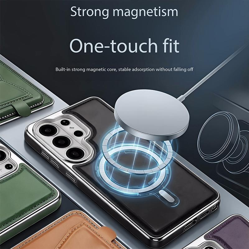 Премиальный кожаный чехол для бизнеса для Samsung Galaxy S26 Edge S25 Ultra S24+ Plus S23 Чехол с магнитным держателем для карт и карманом