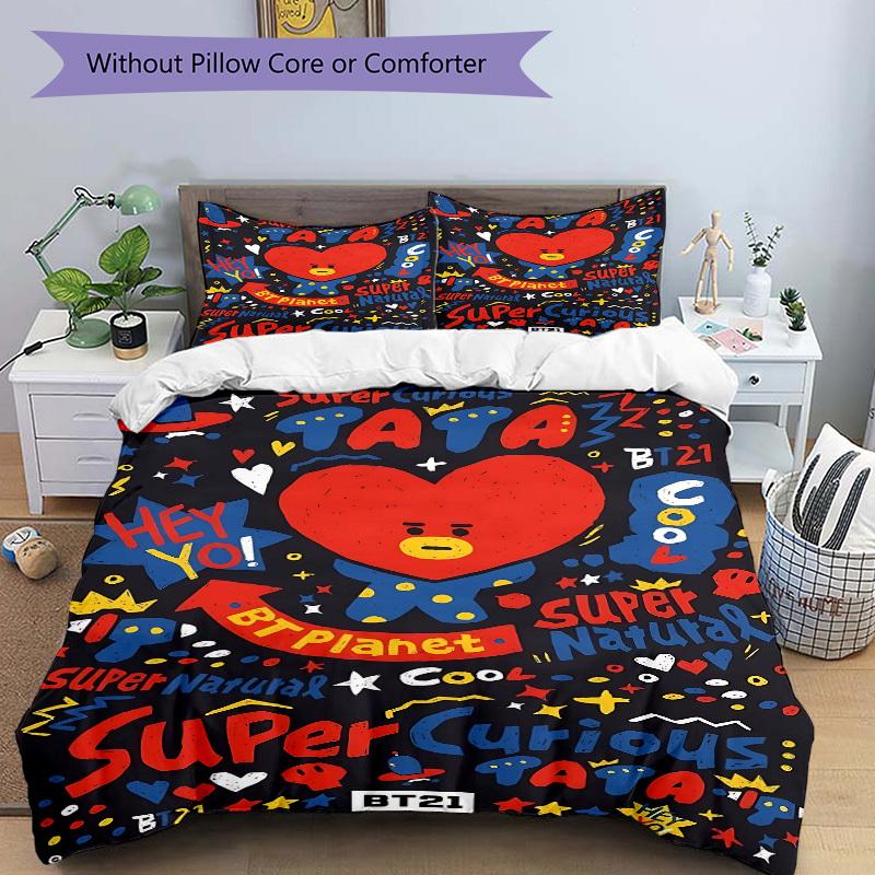 3pcs BT21 Tata Heart Bedding Set: Perfect for Bedroom or Guest Room. Soft and Comfortable with No Core Included yy251009219