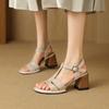 2024 Новые летние женские сандалии из натуральной кожи для женщин Туфли с открытым носком и открытой пяткой на толстом каблуке Бежевые гладиаторские туфли