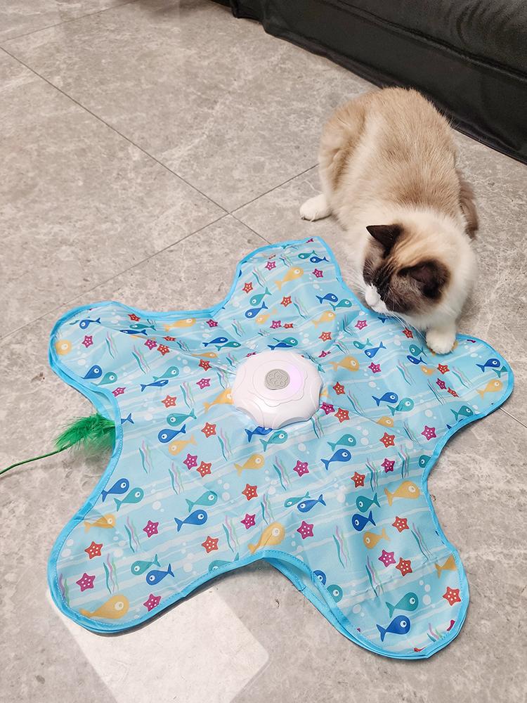 Automatic Rotating Turntable Cat Toy Star Shape Interactive Feather Teaser Stick Self-Entertainment Hunting Play for Cats
