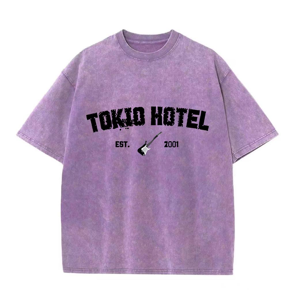 Ретро-стираемая винтажная футболка Rock Band Tokio Hotel Футболка Kaulitz Мужская модная повседневная толстовка-пуловер Мужская женская футболка