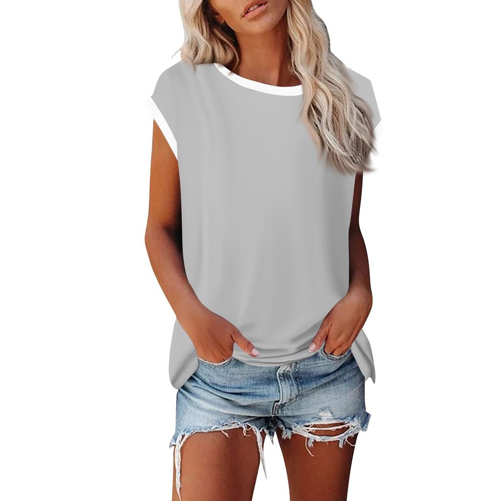 Модная женская однотонная свободная рубашка с круглым вырезом и короткими рукавами, повседневный топ с короткими рукавами