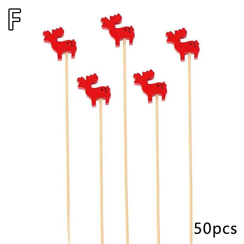 50 Count Bamboo Appetizer Picks Santa Theme Party Toothpicks For Holiday Fruit Salad Dessert Buffet Table Decorations