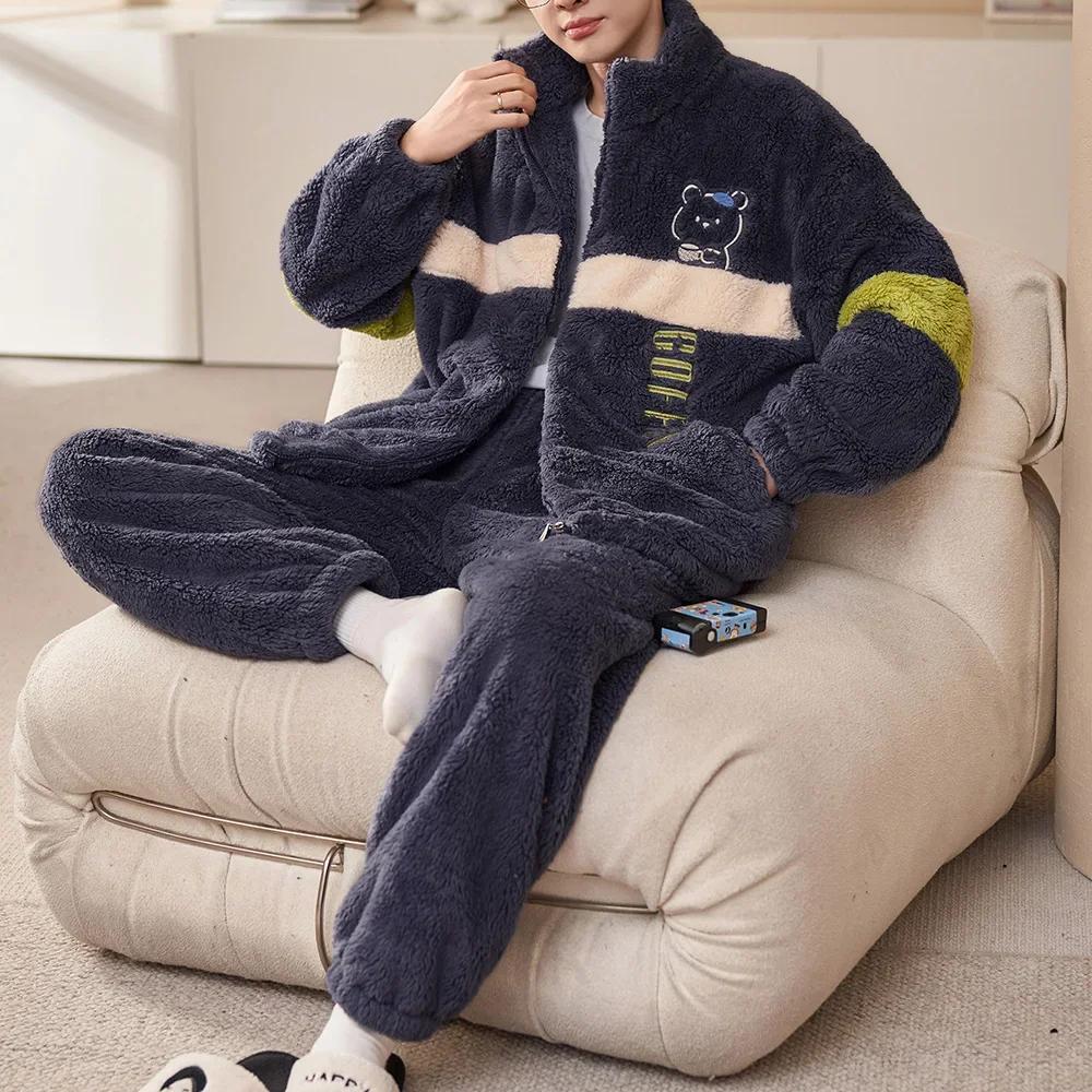 Мужская зимняя теплая пижама, пижамный комплект, мужская фланелевая пижама, ночная рубашка, домашняя одежда, бархатный коралловый флис 6XL, пижама большого размера