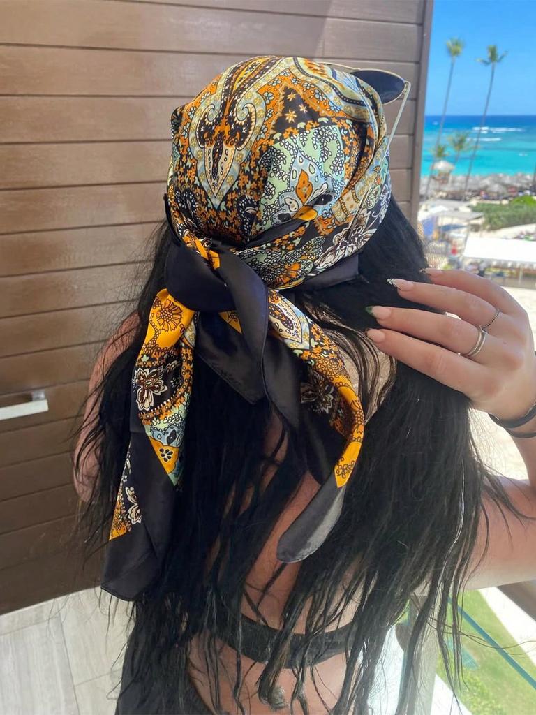 Bohemia Luxury 90cm Square Silk Hijab Scarf Women Neckerchief Female Headband Hair Bands Print Scarves Foulard Wrap Bandana