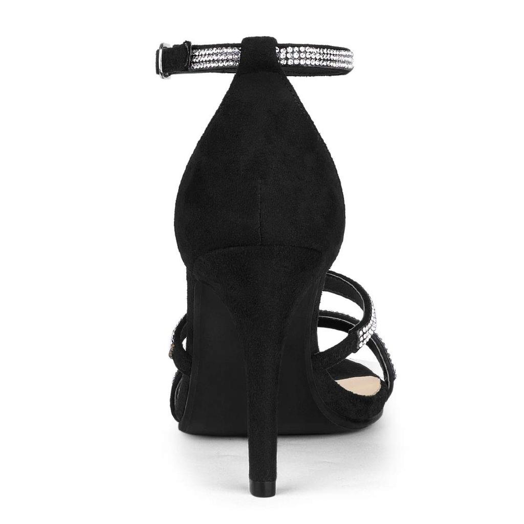 Allegra K Strap Sandals with Rhinestones, High Heels, Stiletto Heels, Women's, Black, Size 27.0cm