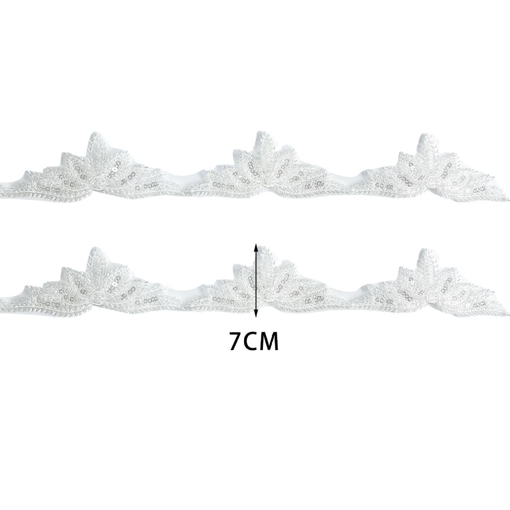 White Beaded Sequined Mesh Bottom Barcode Clothing Dress Embroidery Accessories Robe Clothing Lace