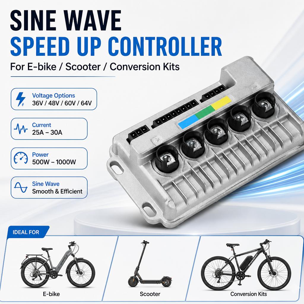Sine Wave Speed Up Controller 36V 48V 60V 64V 25A 30A For 500W 1000W Motor Electric Bike Scooter Conversion