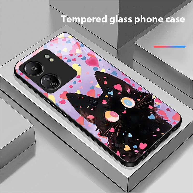 Милый маленький черный котик для Xiaomi Redmi 13C Note13 12 Pro Plus 5G Note 9 13T Pro POCO X6 F5 F6 Черный чехол для телефона из закаленного стекла