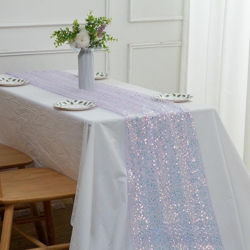 Mermaid Glitter Sequin Table Runner, Sparkly Tulle Tablecloth for Wedding Birthday Party Decoration