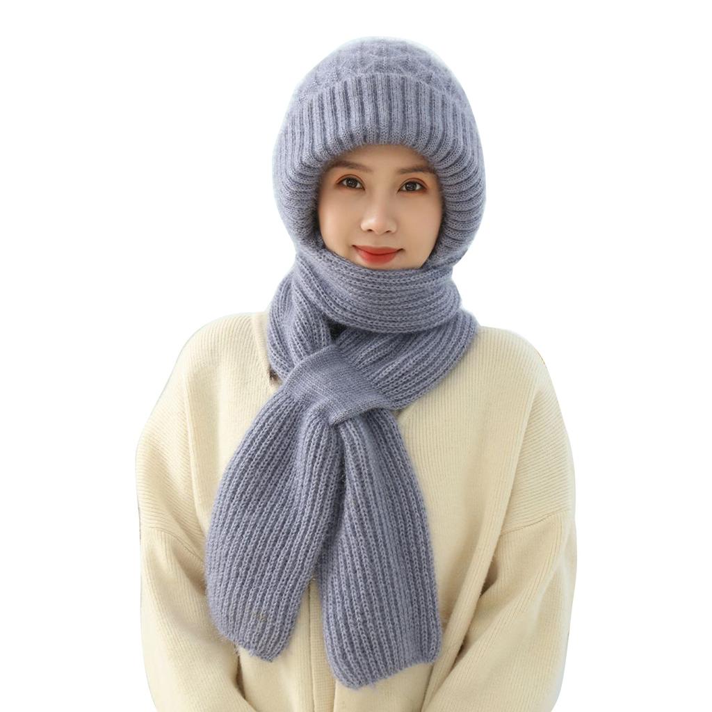 2-in1 Soft Warm Scarf Cap Crochet Hooded Scarf Hat for Skiing Hiking Universal Lady Windproof Shawl Hat with Neck Covers