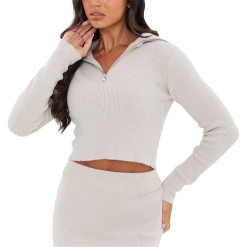I Saw It First Womens/Ladies Cropped Ribbed Zip Neck Jumper