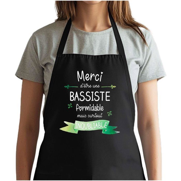 Tablier de cuisine - Merci Bassiste Inoubliable Femme - Noir - Coton résistant - Impression bretonne