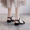 Женские сандалии лето 2025 новые средний каблук толстый каблук перемычка с кристаллами сказочный стиль универсальная обувь с юбками