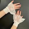 1 Pair Lace Ruffles Fake Cuffs Multi Layer Pleated Flare False Gloves Floral Pattern White Black Elbow Sleeve Cuff