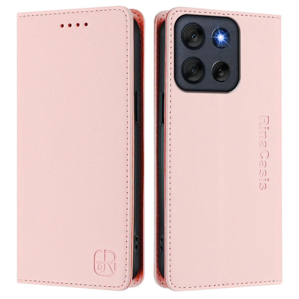 For Motorola Moto G56 5G Leather Case RINACASIS RC01 Phone Cover with RFID Blocking Wallet Stand