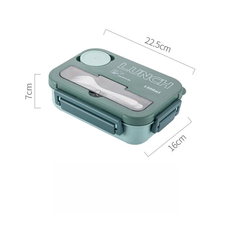 Compartment 1300ML Portable Lunch Box Kids Students Office Bento Box With Fork and Spoon Microwave Food Storage Container