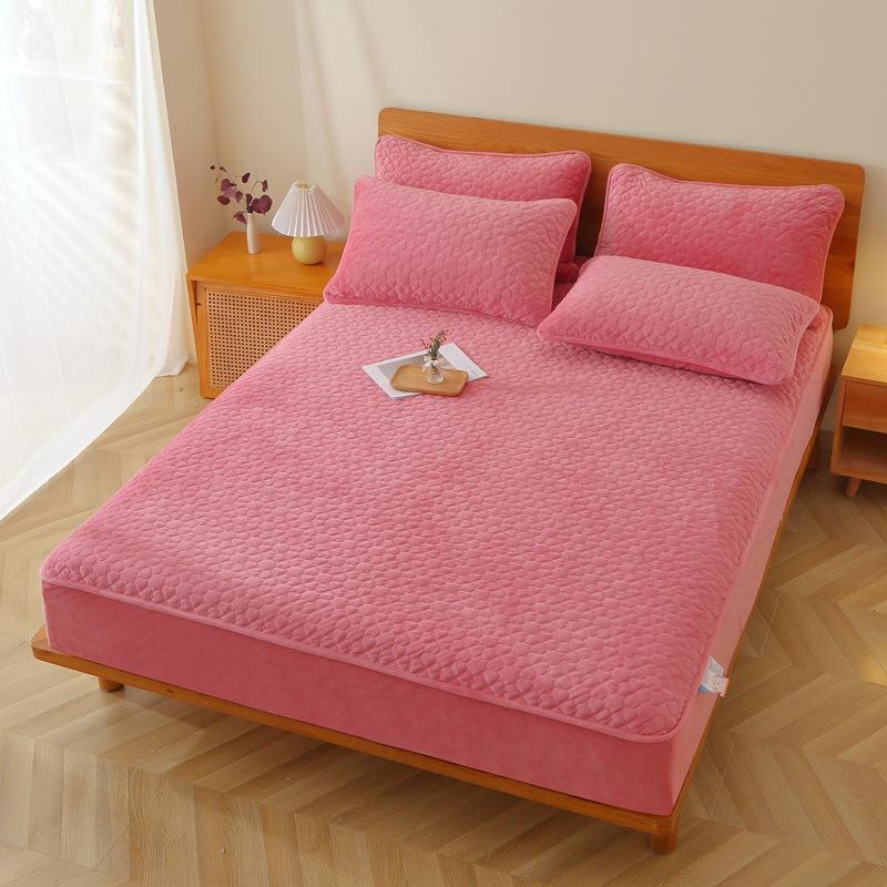 Spring Bedspread Milk Flannel Sheet 4-piece Thickened Bedding Mattress Cover Mattresses