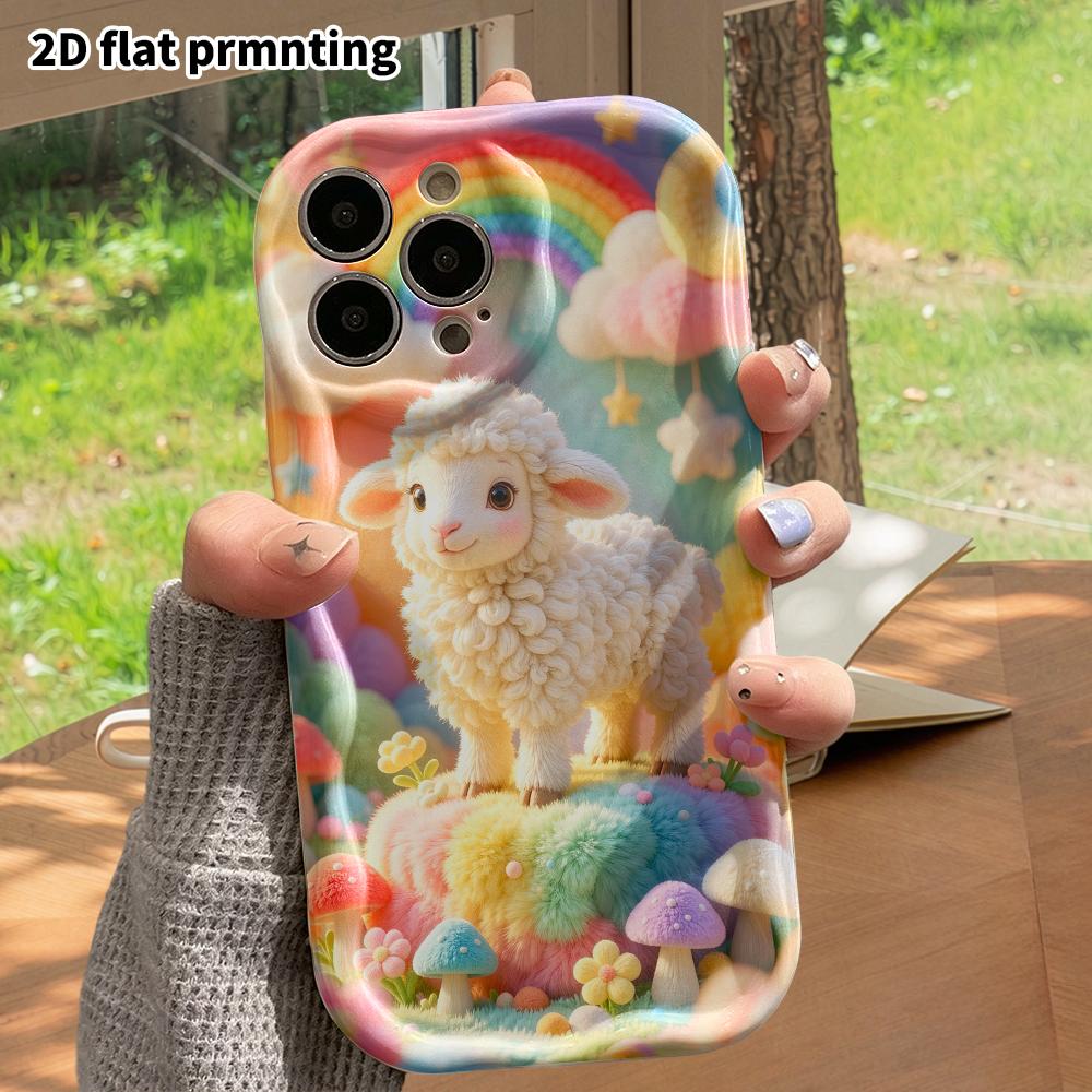 Phone Case: 2D flat, suitable for iPhone 18 17 16 15 14 13 12 Pro, rainbow cloud little sheep, perfect Christmas and Halloween holiday gift