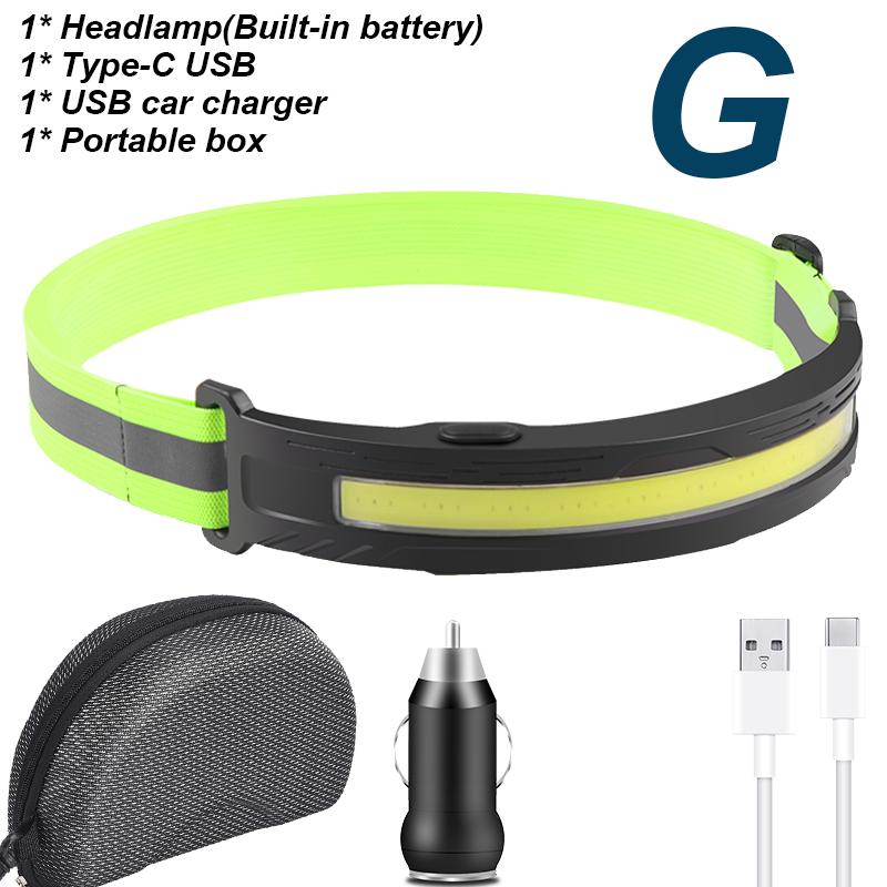 Built-in Battery COB LED Headlamp Camping Fishing Powerful USB Rechargeable Headlight Waterproof Head Torch Head Lamp Lantern