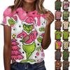 Women's Casual Christmas Printed Short Sleeved Loose Round Neck Pullover Top Top