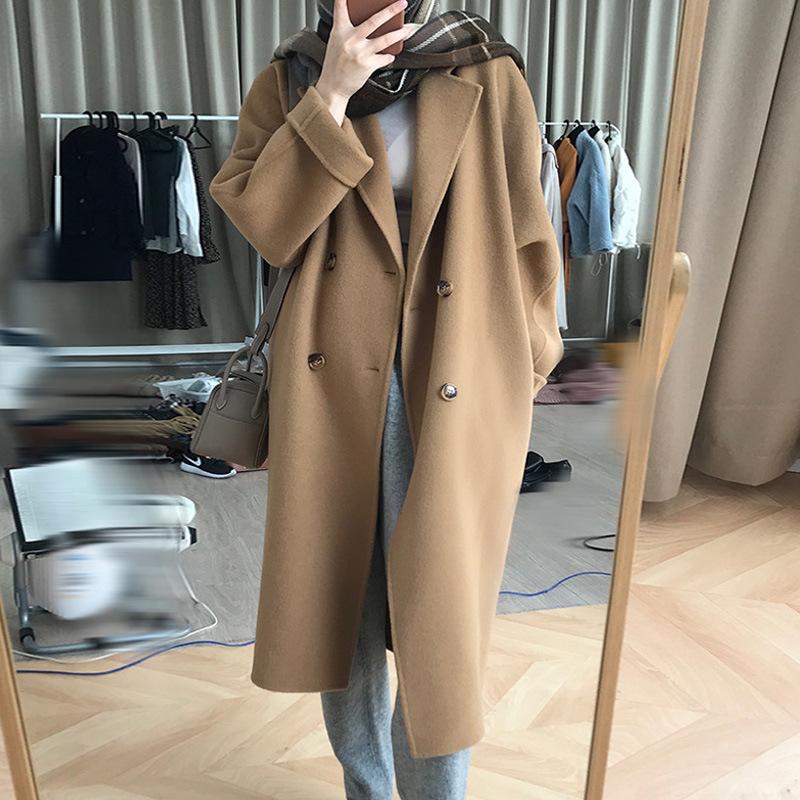 Шерстяное пальто осень и зима Новое утолщенное шерстяное пальто цвета верблюжьей шерсти