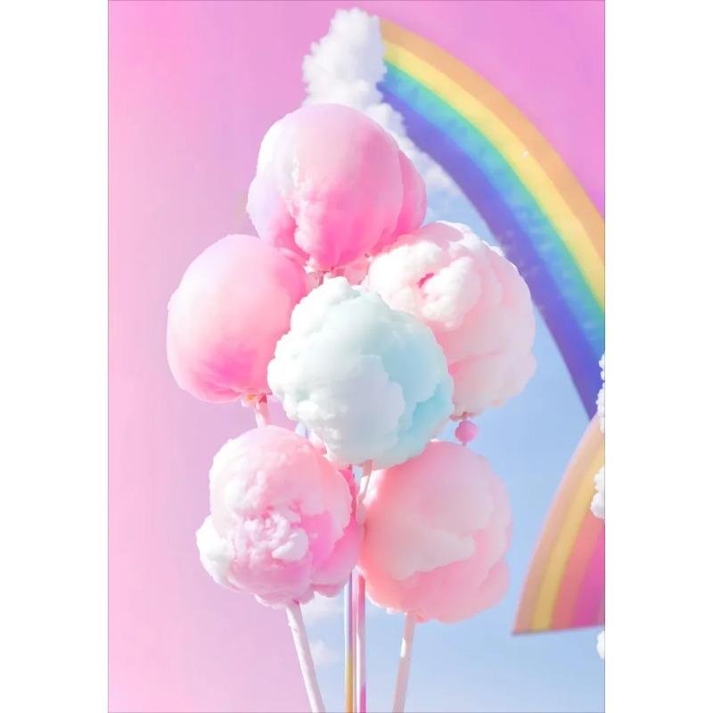 Colored Cotton Candy Rainbow Love Heart Posters Prints Canvas Printing Wall Art Picture for Girl Room Dessert Shop Decor Gifts
