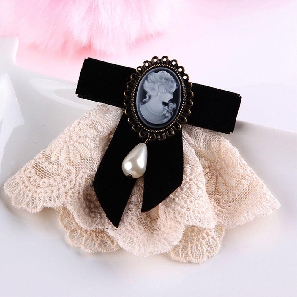 Bowknot Wedding Party Lady Women Vintage Velvet Girls Brooch Pearl Elegant Lace Brooch Cameo
