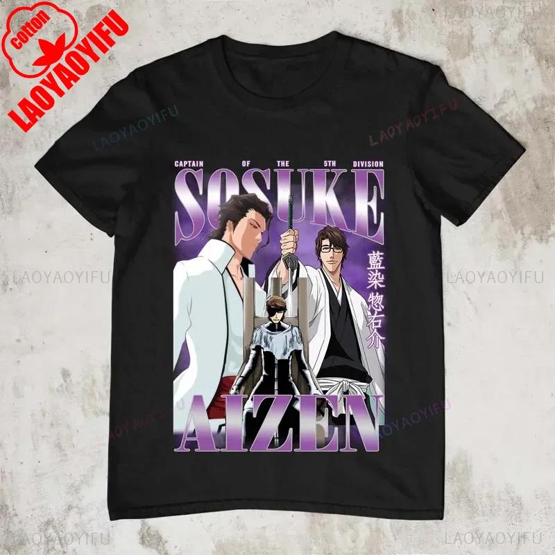 Японское аниме Блич Ичиго Куросаки Футболка Мужская Модная футболка с коротким рукавом Винтажная мультяшная футболка Харадзюку Топы Хлопковая одежда
