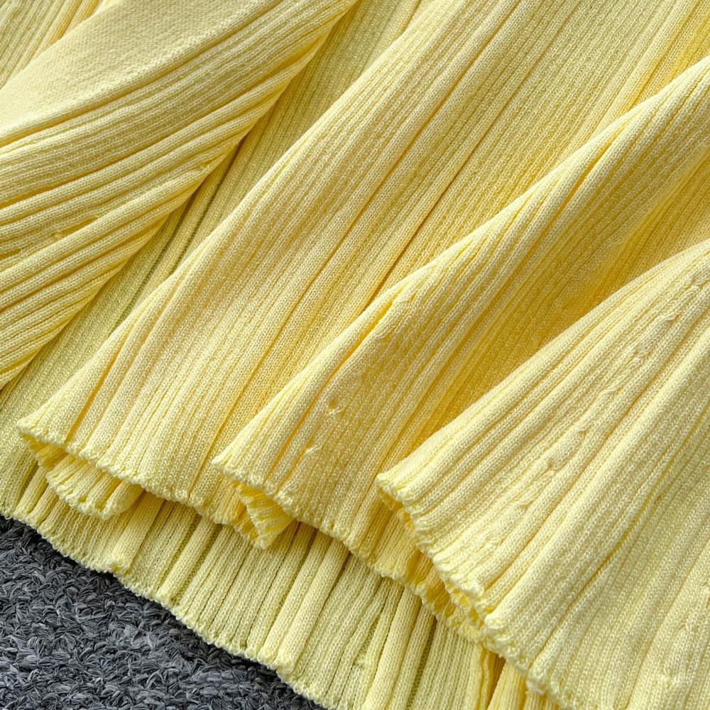 Корейское простое дизайнерское платье с лацканами, вязаное, женское летнее, приталенное и тонкое, однобортное, с темпераментом королевской сестры, длинное платье