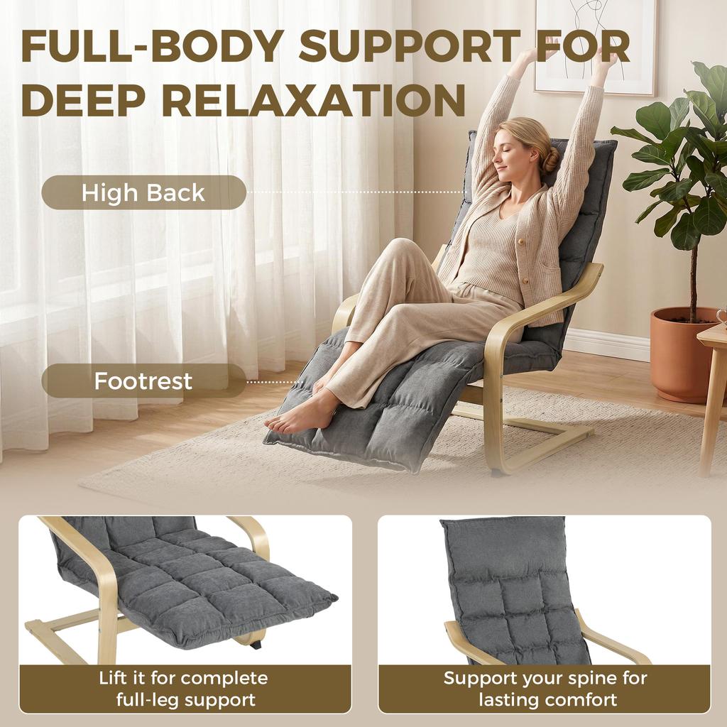 Modern Accent Chair Leisure Lounge Chair Armchair With Footrest Plush Cushion Curved Legs And Arms Grey
