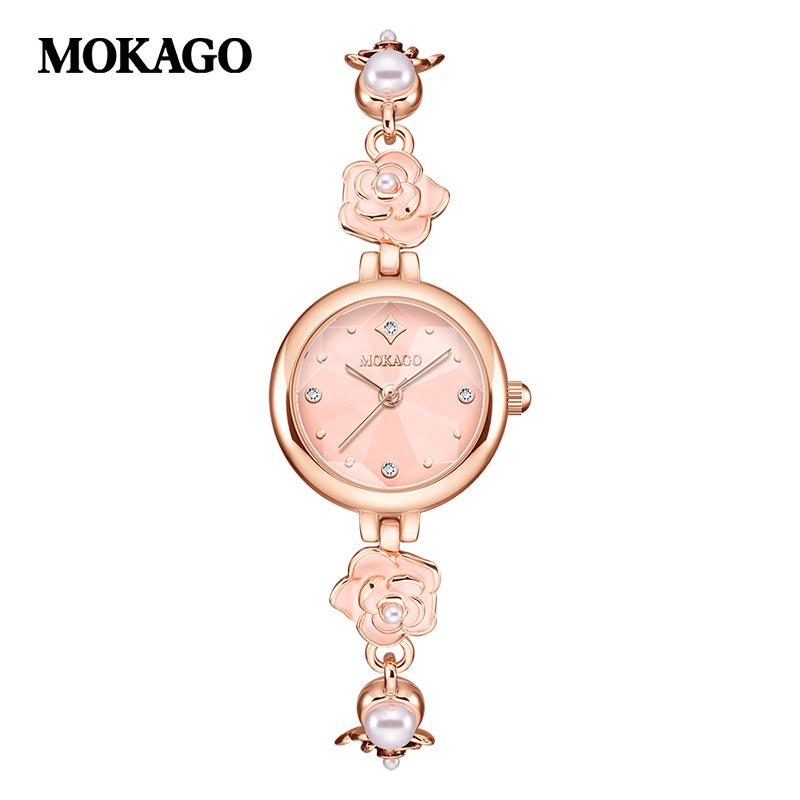 Женские часы-браслет Mokga High-Style с камелией и кварцем, дизайн с перламутром и сплавом