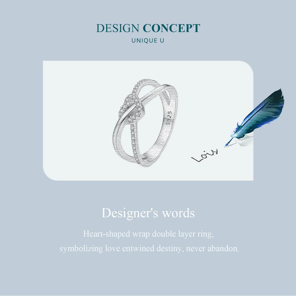 BAMOER, стерлинговое серебро 925 пробы, витое кольцо с геометрическим рисунком, двухслойное кольцо с узлом в форме сердца, обручальное кольцо, ювелирные изделия, подарок для женщин