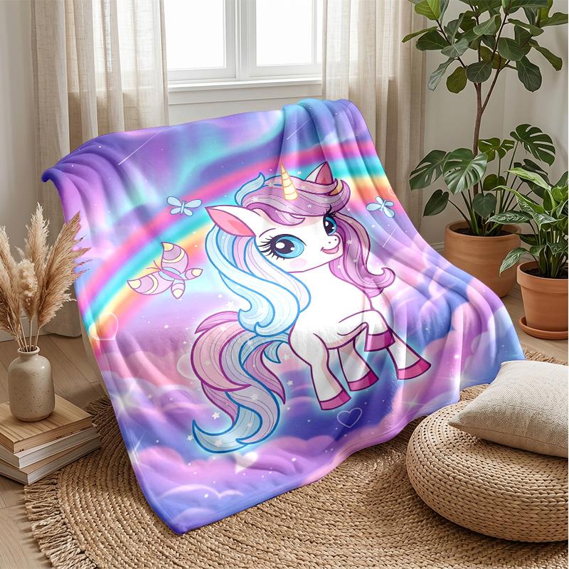 Magical Unicorn Rainbow Theme blanket Lightweight Warm Flannel Blanket Decorative Throw Blanket for Home Decoration