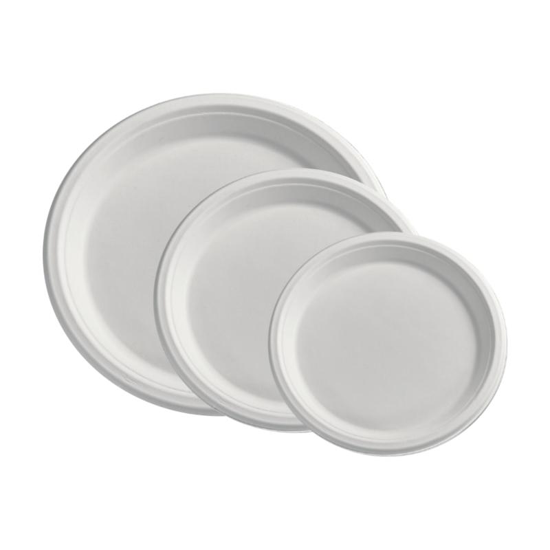 Round Plate Made Of Sugar Cane Pulp, Ecological, .