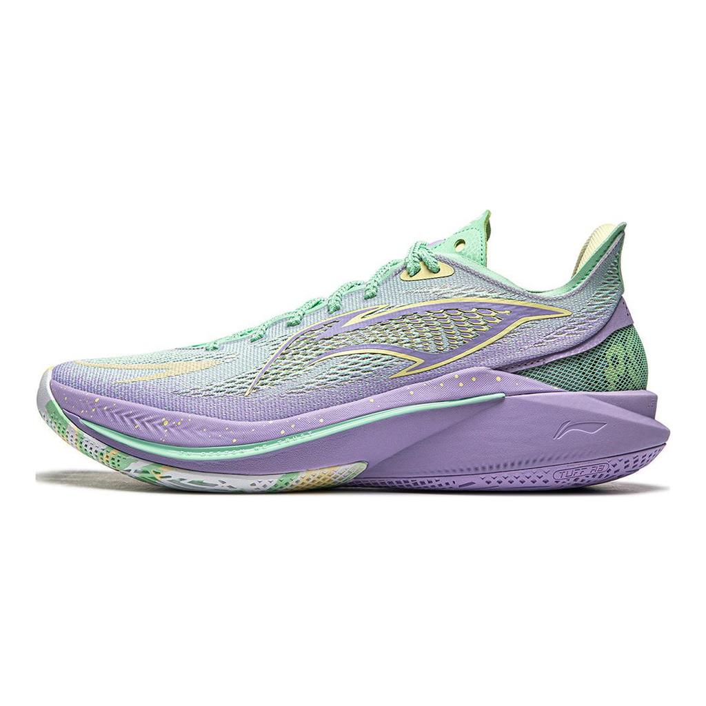 Li Ning SONIC 12 V2 Амортизация Скользкая Устойчивая к истиранию Дышащая Низкие Баскетбольные кроссовки Мужские Зеленый Фиолетовый ABAU027-5