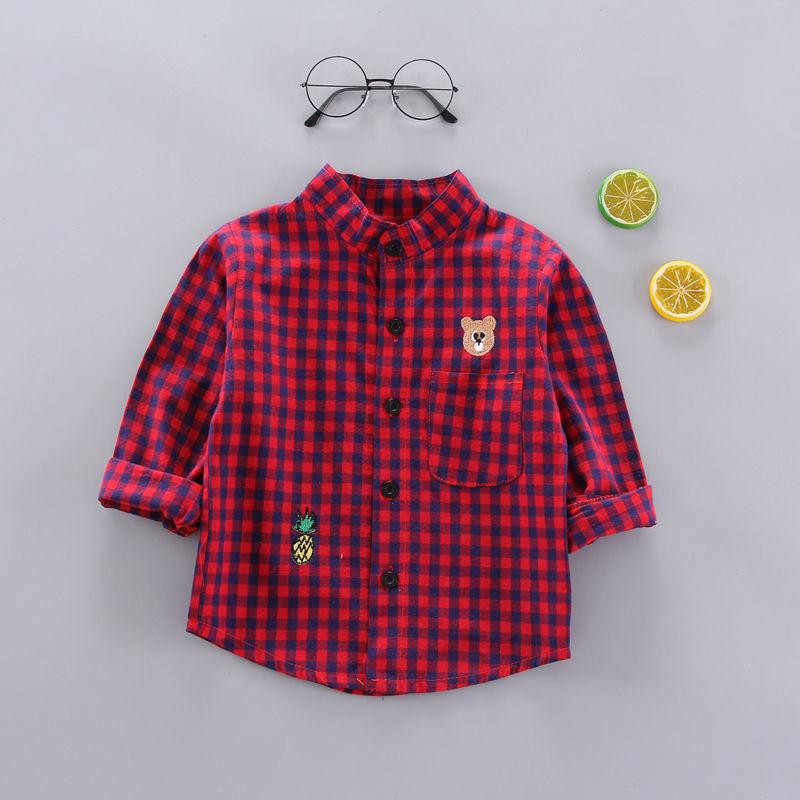 Boys Long Sleeve Plaid Button-Up Shirt for Spring and Autumn