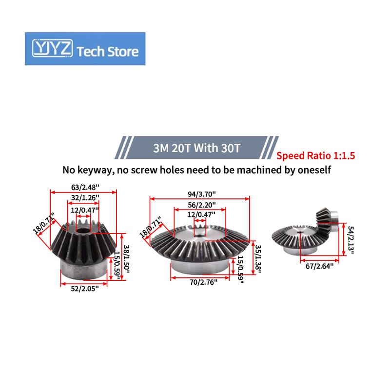 3M Bevel Gear 20T:30T Reduction 90 Degree Right Angle Drive Conical Straight Gear 2:3 Speed Ratio Industrial Machinery Parts