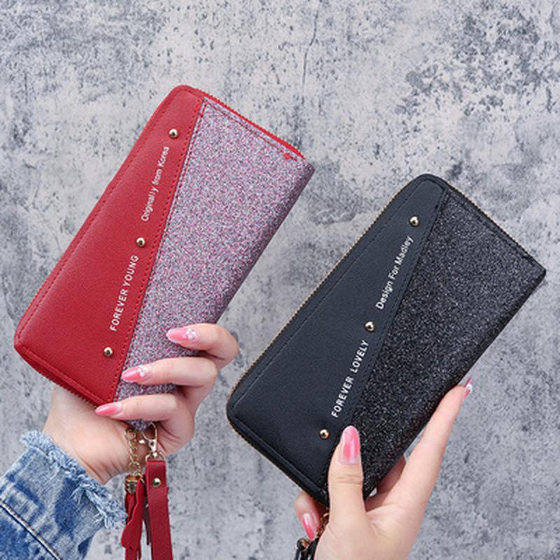 Fashion Women's Wallets Pu Leather Long Sequins Patchwork Glitter Wallet Coin Purse Female Wallets Girls Gifts