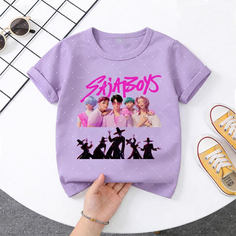Стильная детская футболка SAJABOYS KPop Охотники на демонов с принтом, Модная футболка с мультяшным персонажем для мальчиков и девочек