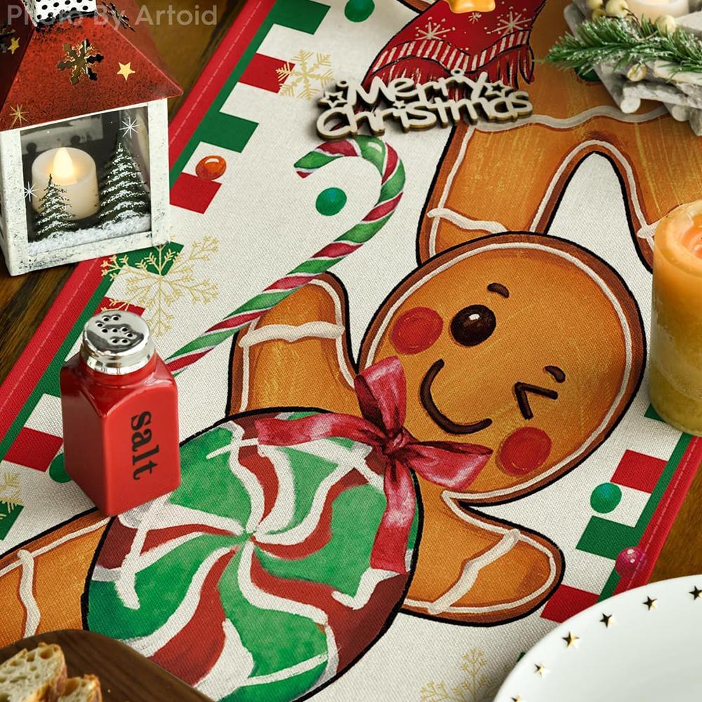 Пряничный леденец Рождественская скатерть-дорожка для украшения дома на вечеринку, 33x183см