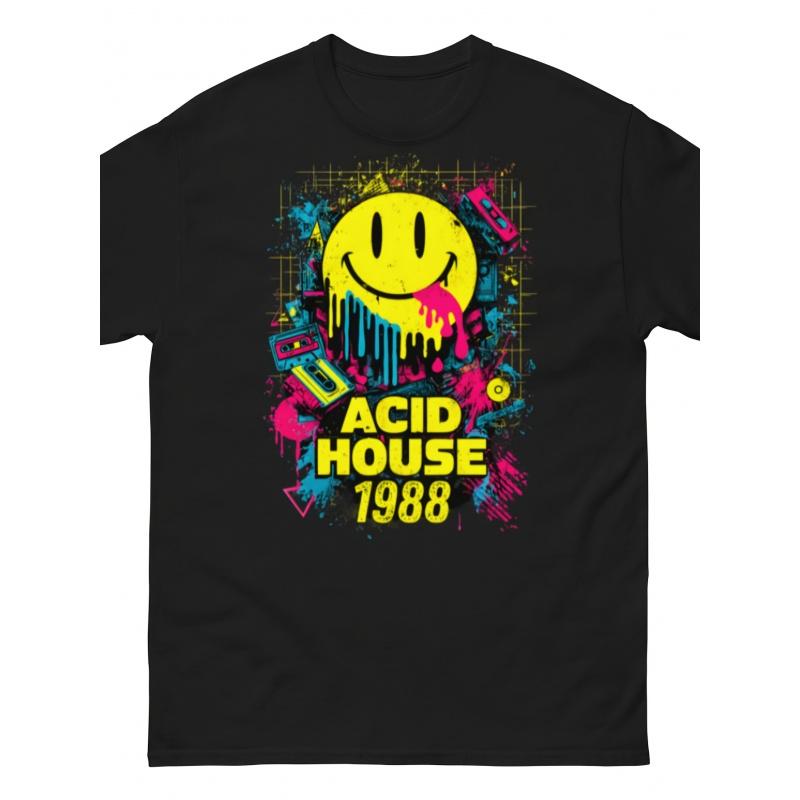 Рейв-футболка Old School Acid House с радостным лицом Клубная сцена Throwback Унисекс