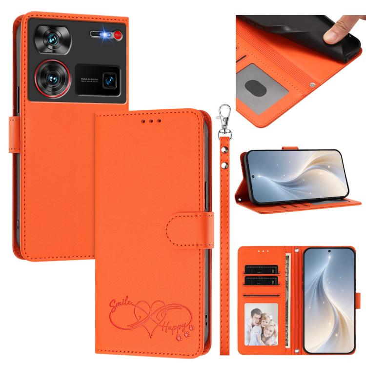 Happy Heart Pattern Magnetic Closure Vegan Leather Phone Case With Wrist Strap For ZTE Blade A56 4G