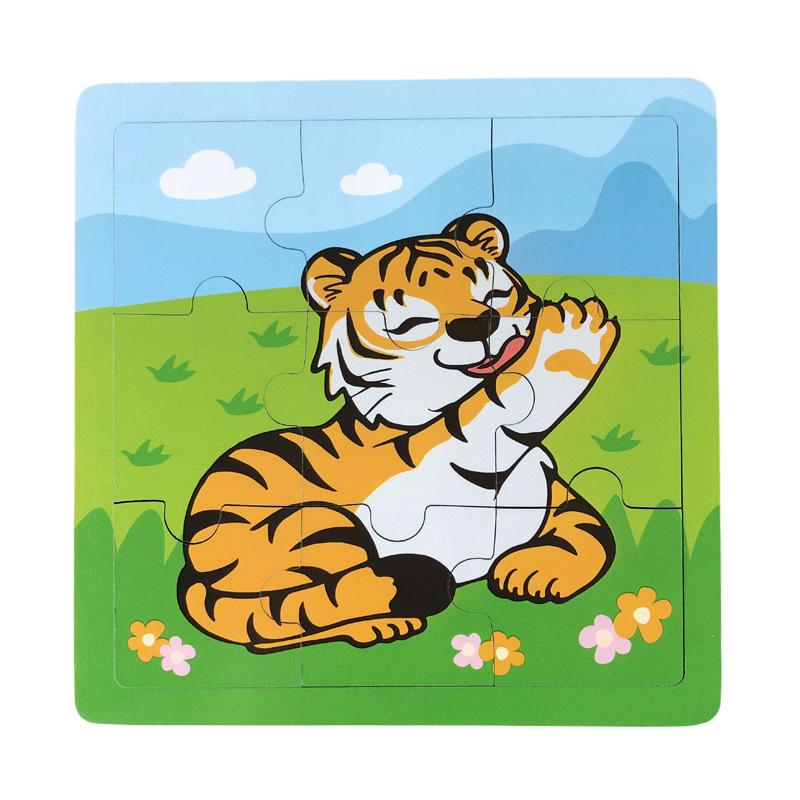 Latest 9 Piece Set Wooden Puzzle Toy Learning Cognitive Educational ideal for Toddlers Cartoon Animals Vehicles Baby Toddler Board Children Gift Idea