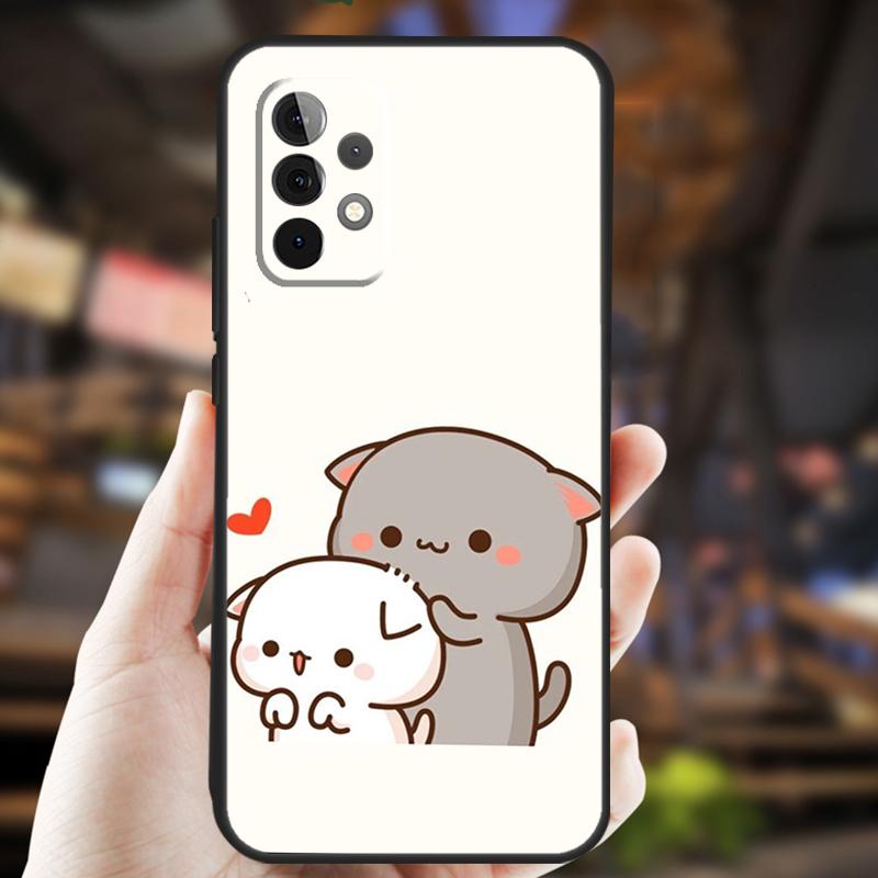 Чехол-кейс с котиком и персиком моти для Samsung Galaxy A54 A34 A24 A14 A12 A32 A52 A51 A71 A50 A70 A13 A33 A53 A52S