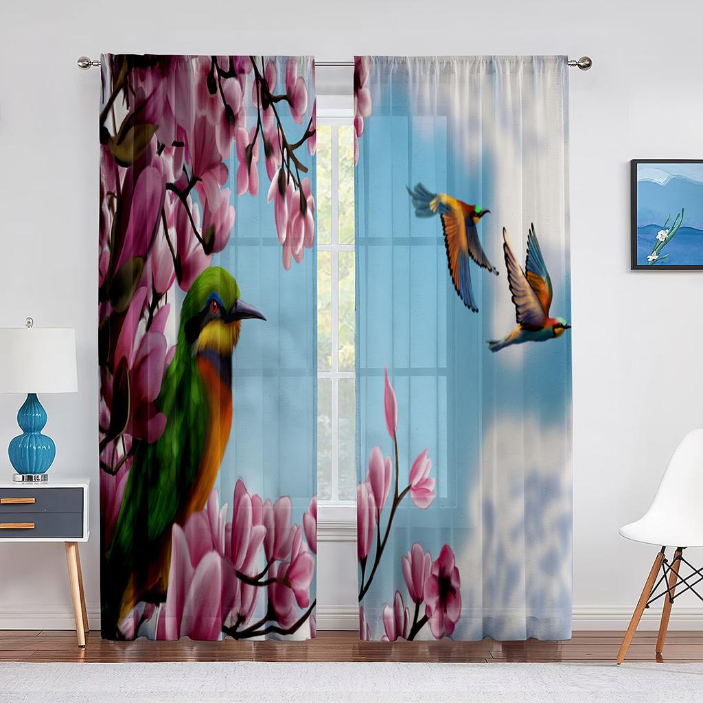 Весенняя розовая прозрачная вуаль с цветочным принтом, занавеска для гостиной, тюлевая занавеска с 3D принтом для спальни, кухни, оконные шторы, жалюзи