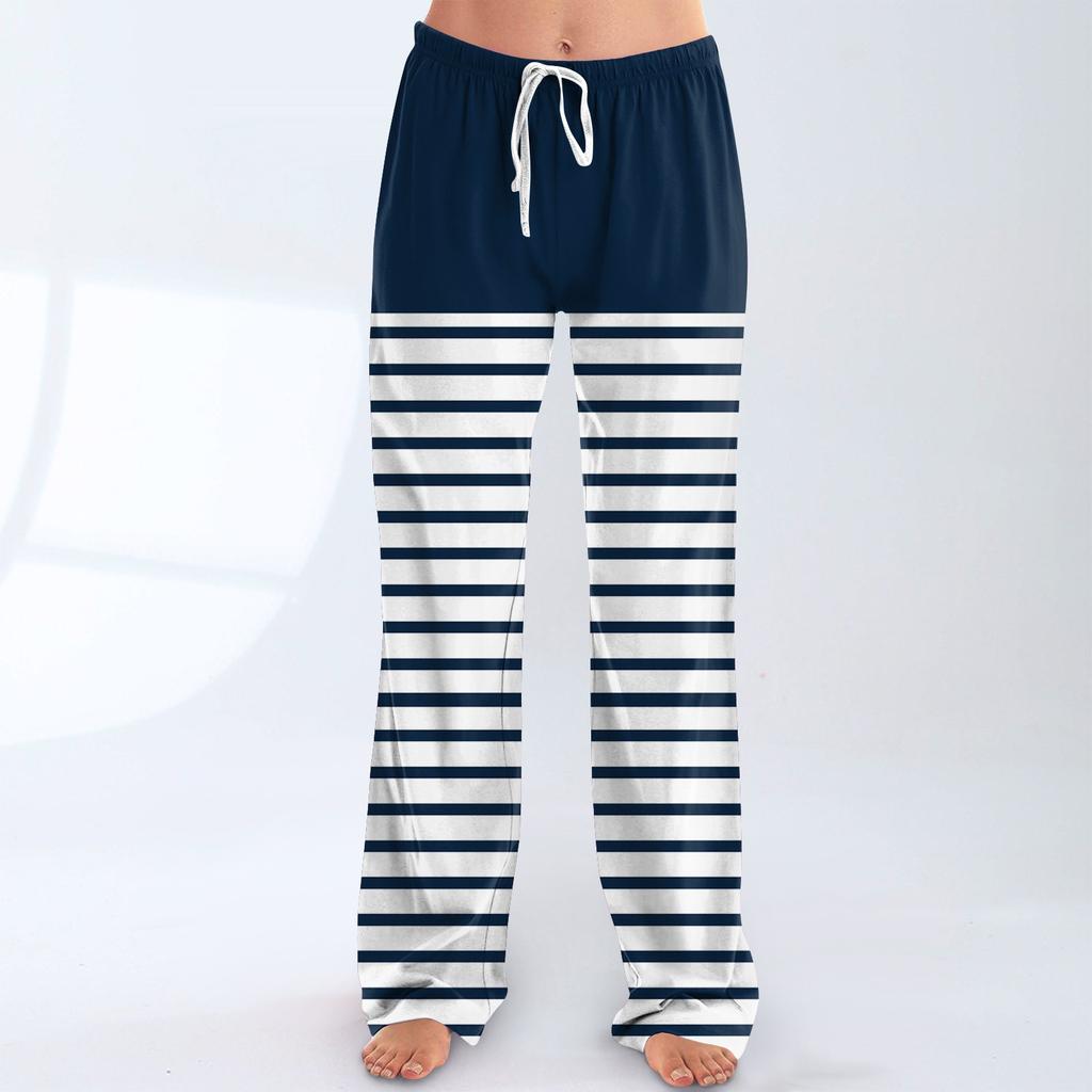 Womens Pajama Pants Sleepwear Casual Drawstring Elastic Waist Pants Comfy Straight Yoga Loose Trousers