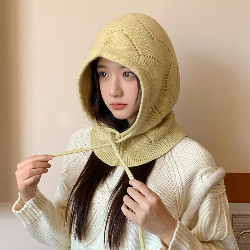 Женская зимняя мягкая шапка-бини, худи, балаклава, шарф с капюшоном - Термальная маска для лица и гетра для шеи, эластичная, регулируемая застежка на шнурке, ветрозащитная