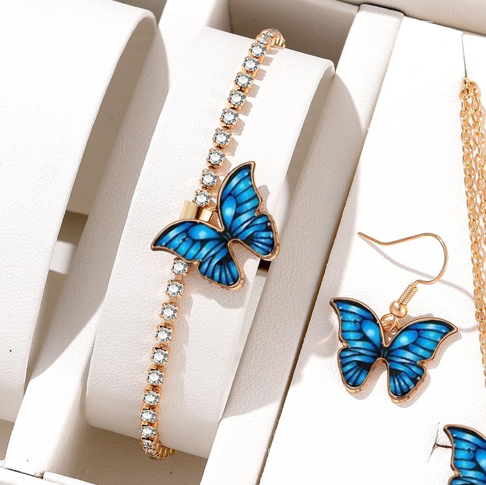 Женское ожерелье-бабочка из 4 предметов, красочные двухслойные серьги-бабочки с цирконом, модные простые элегантные аксессуары-бабочки